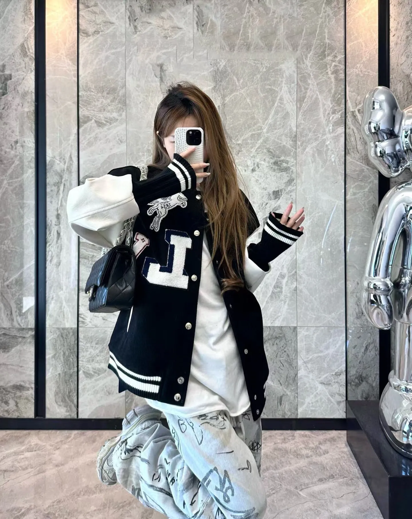 Louis Vuitton/Louis Vuitton 24Fw Pegasus towel embroidered baseball jacket